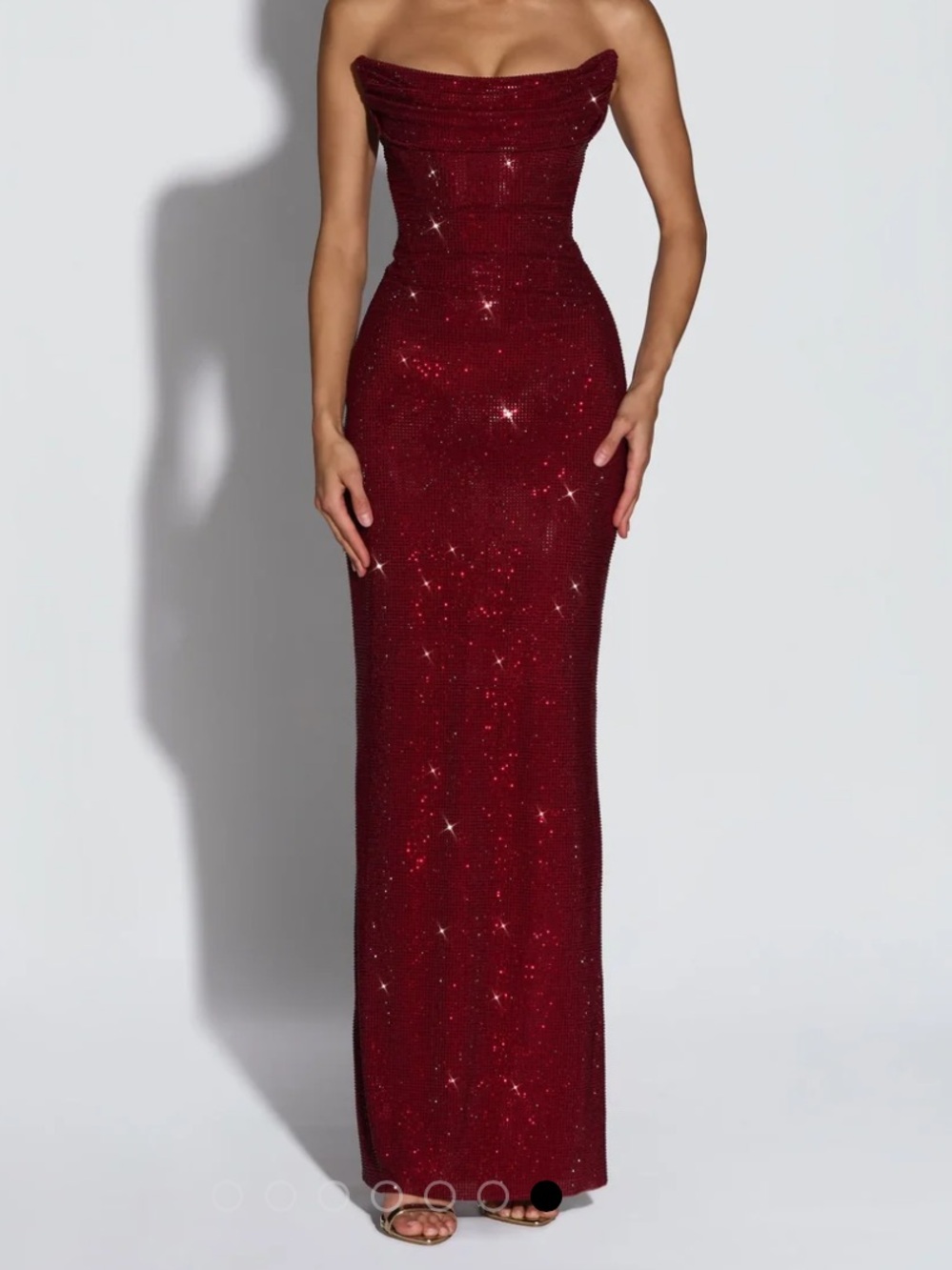Strapless Sequin Corset Maxi Dress in Burgundy